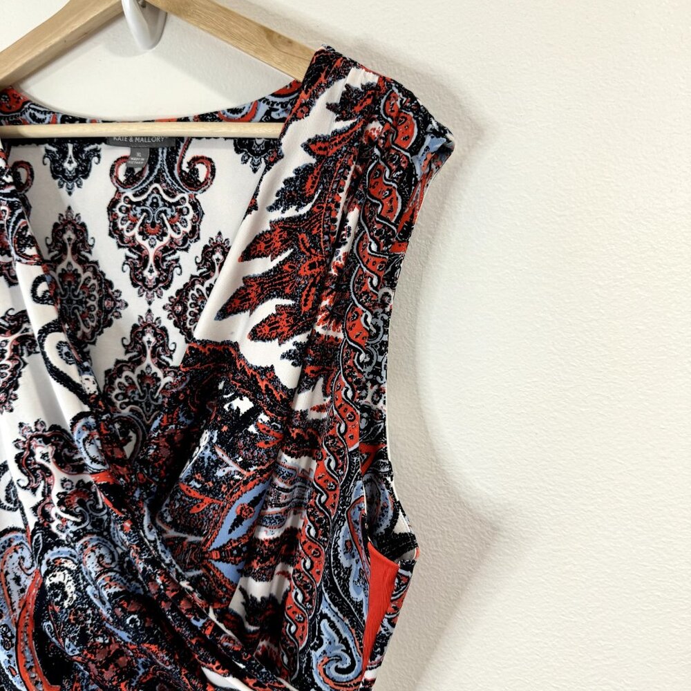 Kate & Mallory White Paisley-Print Midi Dress with Red, Blue and Black Accents - Picture 6 of 13
